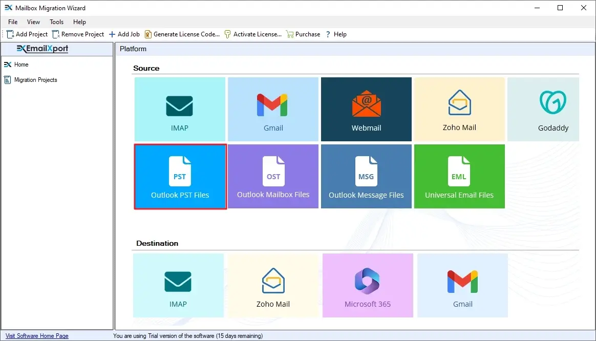 Click on Outlook PST Files
