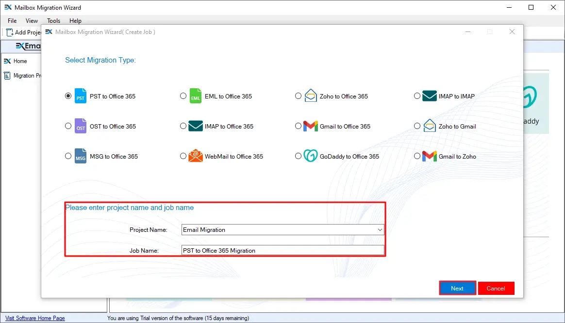 Select PST to Office 365 Option