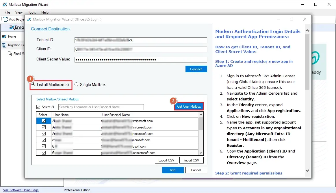 Click the Get User Mailboxes button