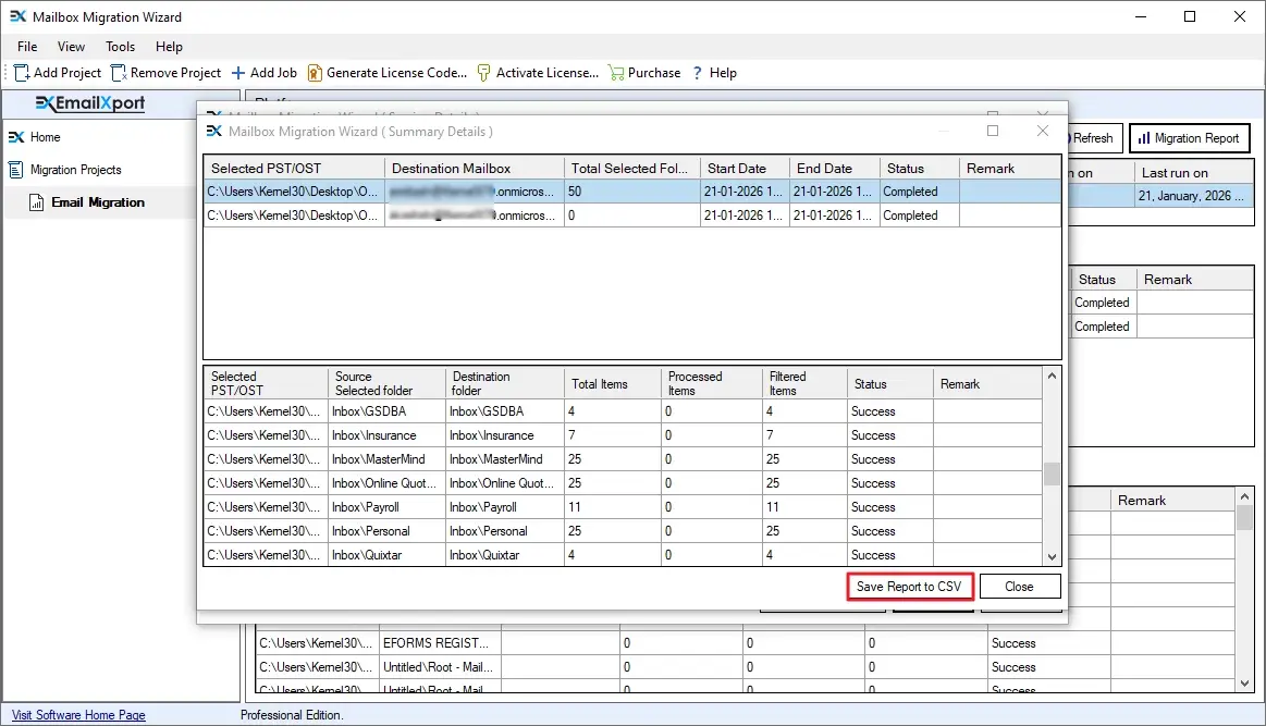 Click Save Report to CSV button