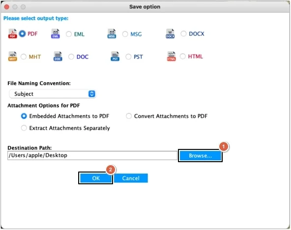 Select any of the output formats