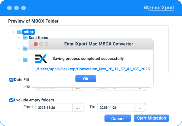 Mac MBOX file Conversion completed