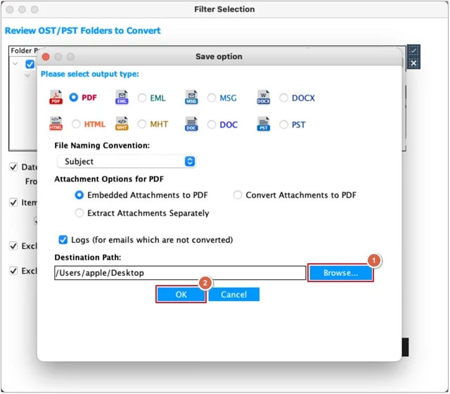 Select the required output format