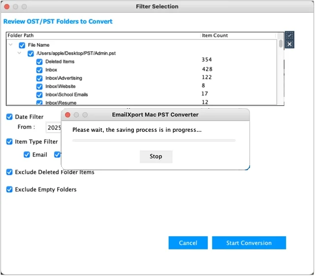 Mac PST Converter will begin the conversion