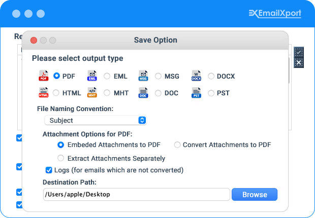Choose any output format for PST file
