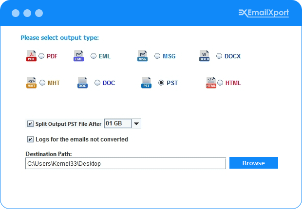 Select saving option like PST, PDF, EML etc.