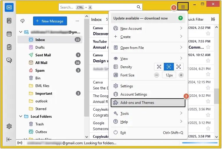 Open Thunderbird then click on menu icon
