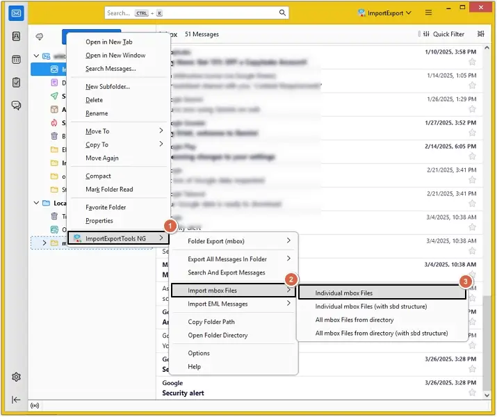 Choose import mbox file from the list