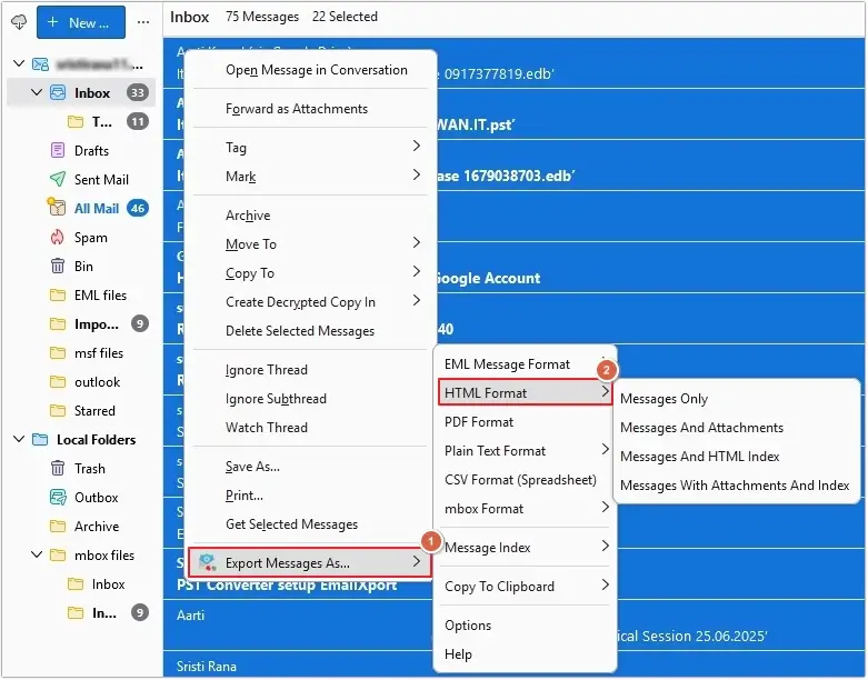 Select the Export Message As HTML format