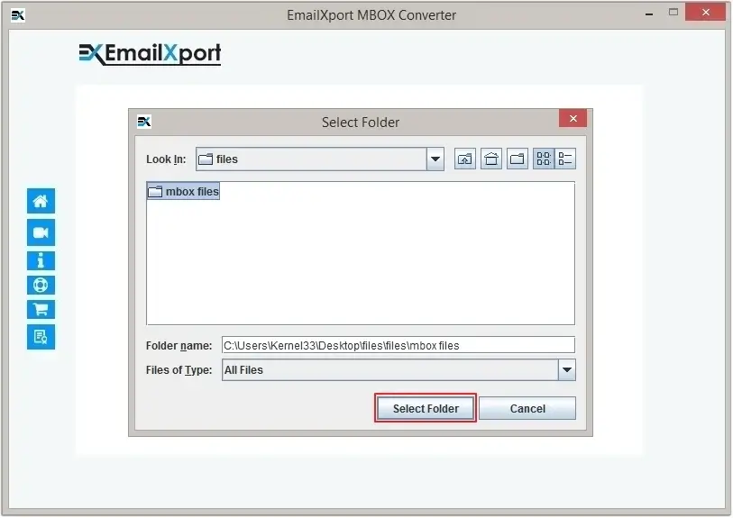 Click on the select Folder option to add MBOX file