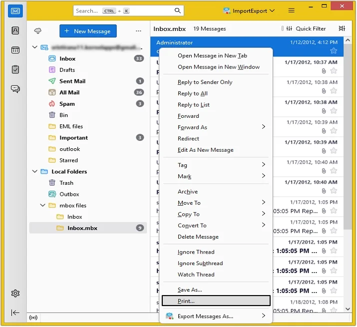 Select required MBOX email to save in PDF