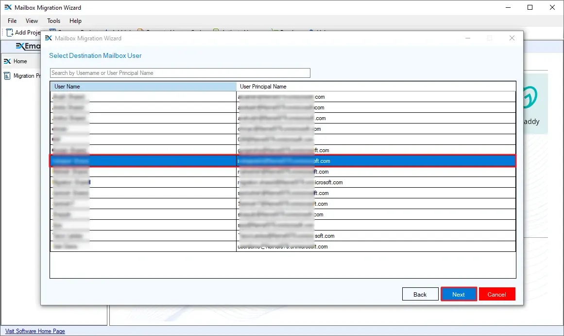 Choose the destination mailbox