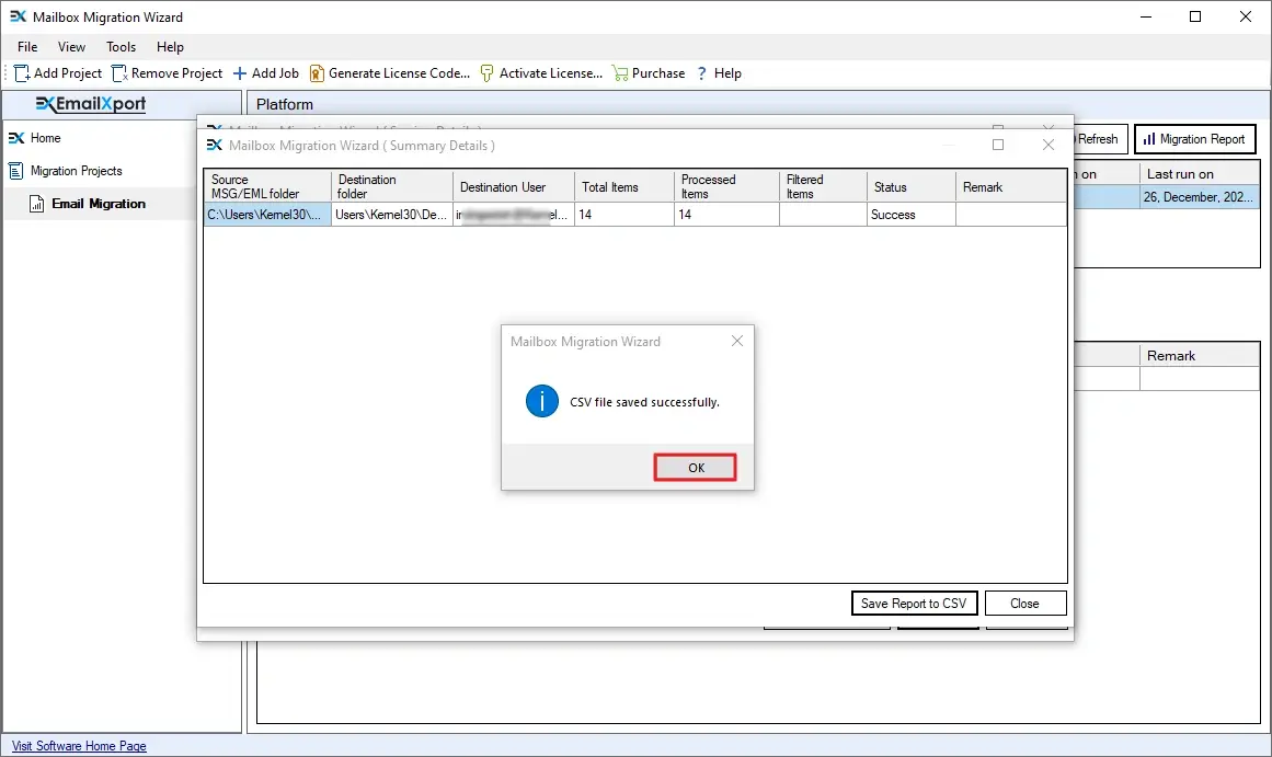 A success message will be displayed when the report is saved