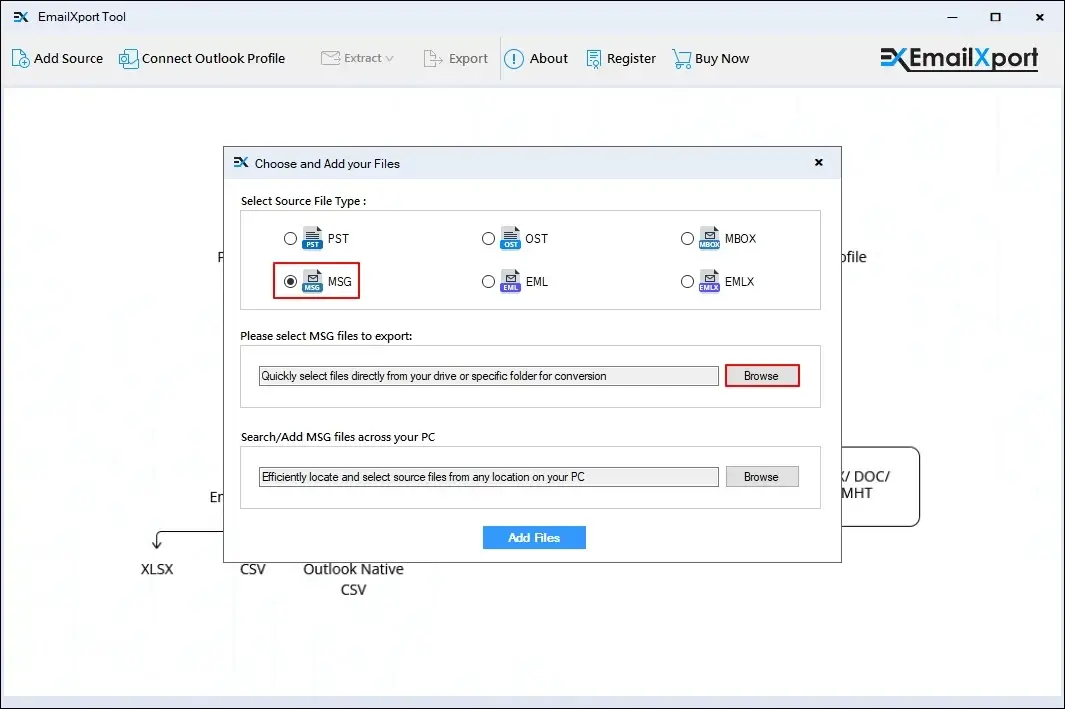 select msg file to convert in html