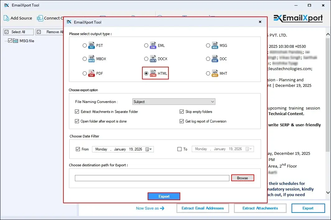 Please select output type as HTML