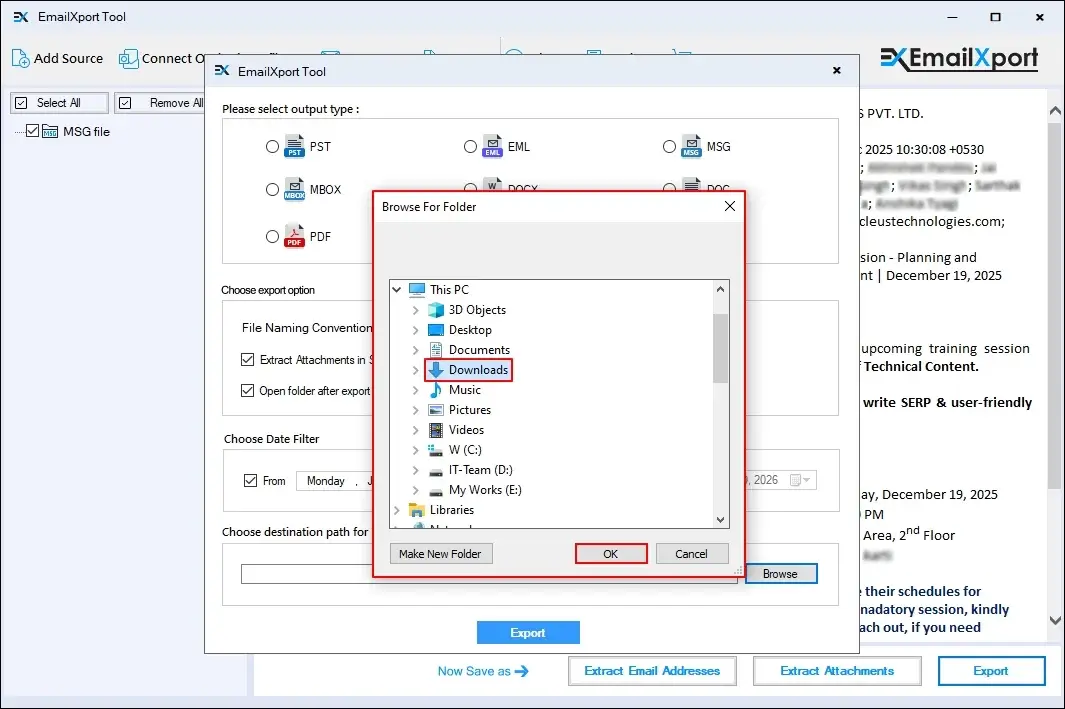 Select a specific saving location