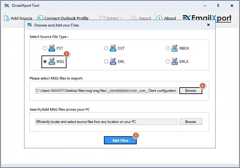 Select MSG as source file option