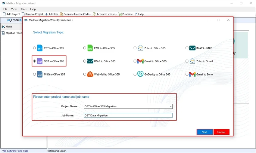 Select OST to Office 365 Migration type