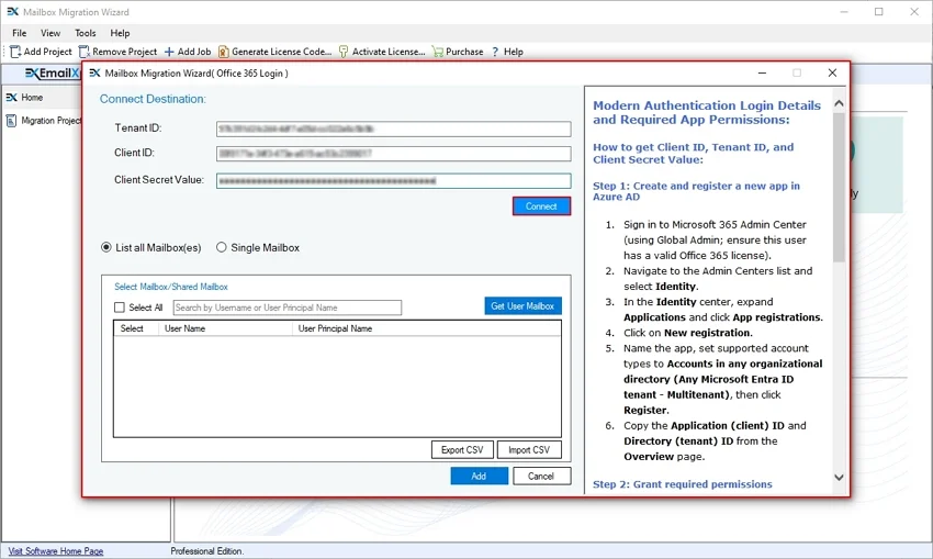 Enter all details then click connect option