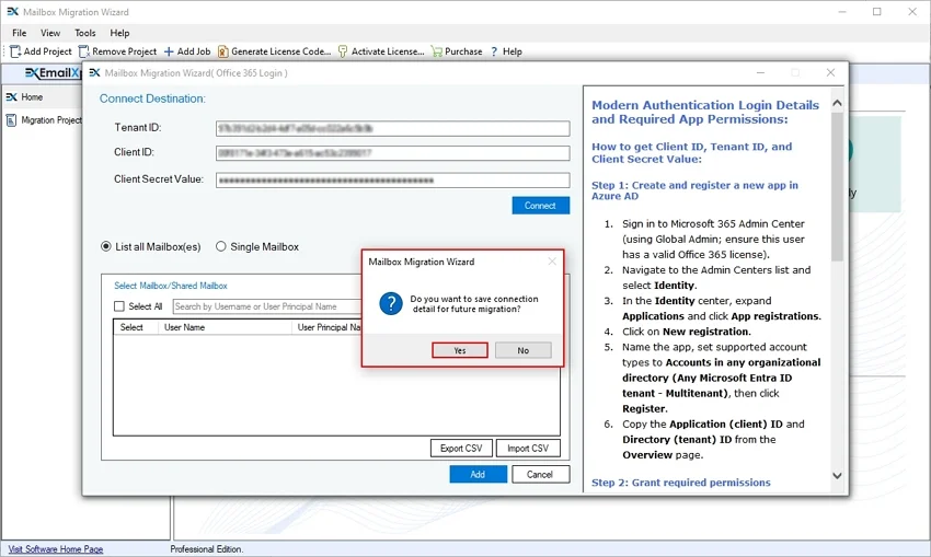 Select Yes or No option to save Office 365 credentials