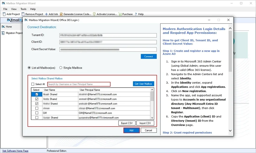 The software will list all the mailboxes