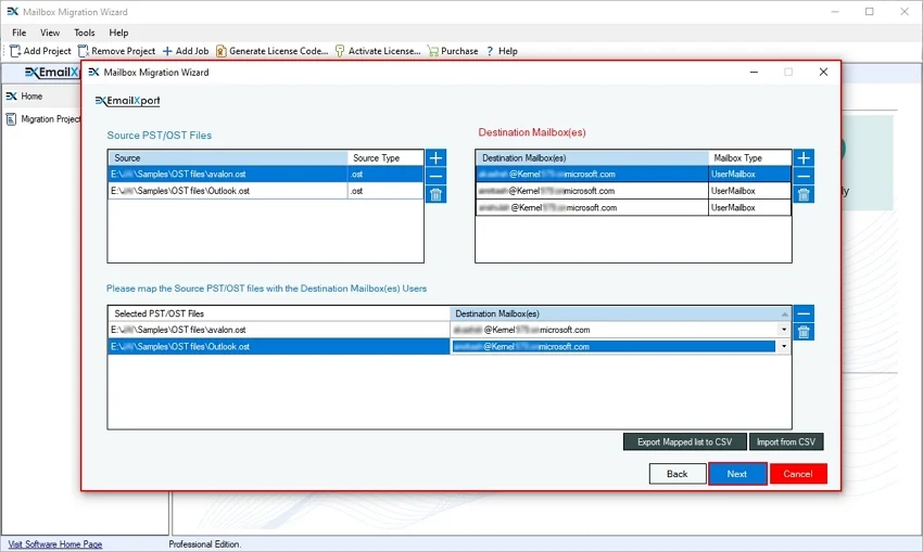 Map source OST file with the desired Office 365 mailbox