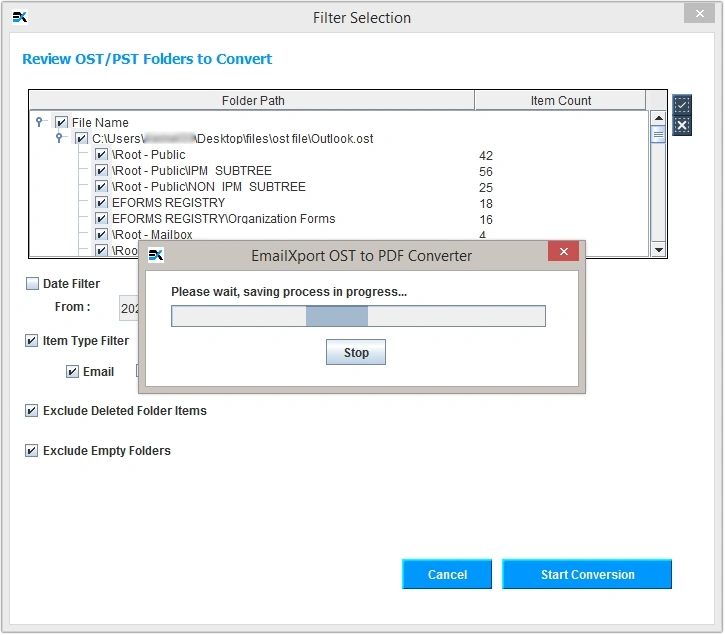 ost to pdf conversion in progress