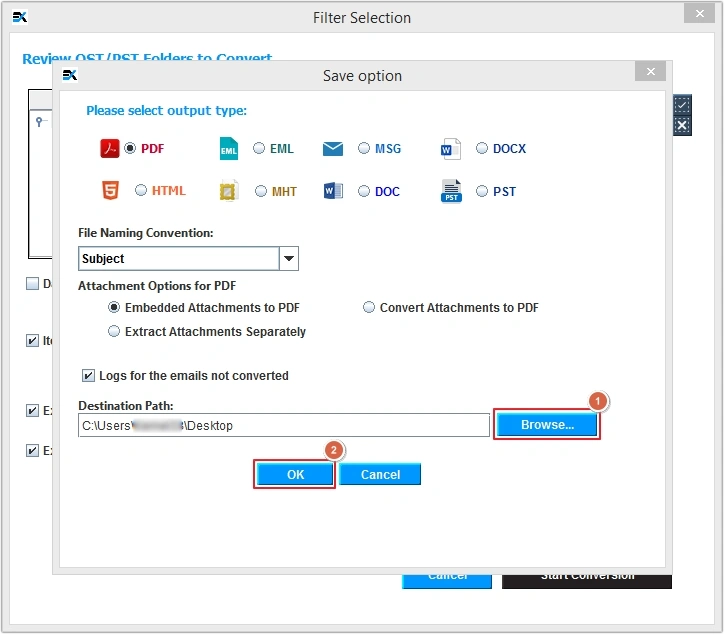 export and save ost file as pdf