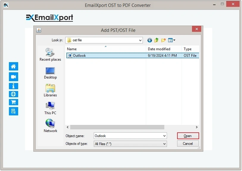 select ost file and click ok