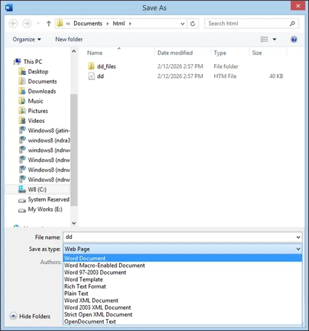 Select DOC as the output format