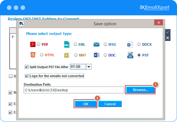 Select output formats
