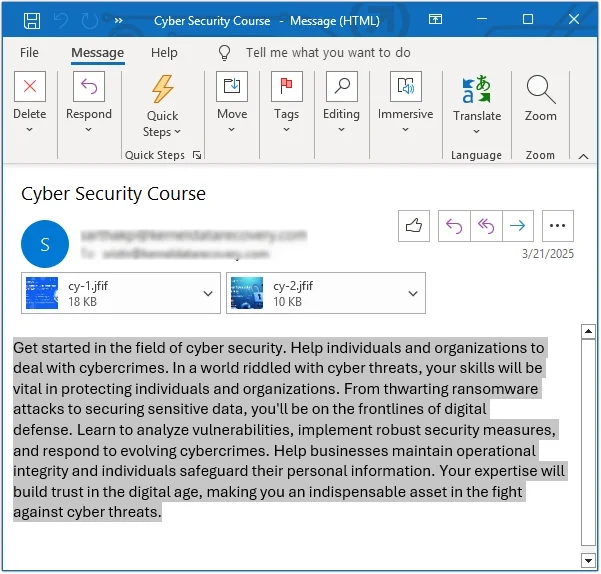 Open Outlook and select all email data