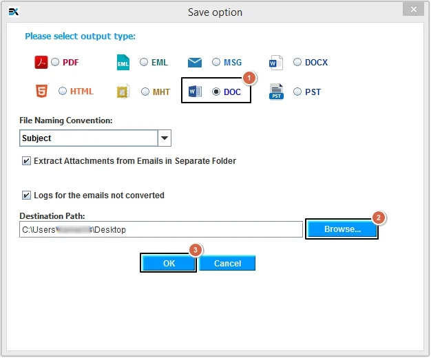 Select DOC as the output type 