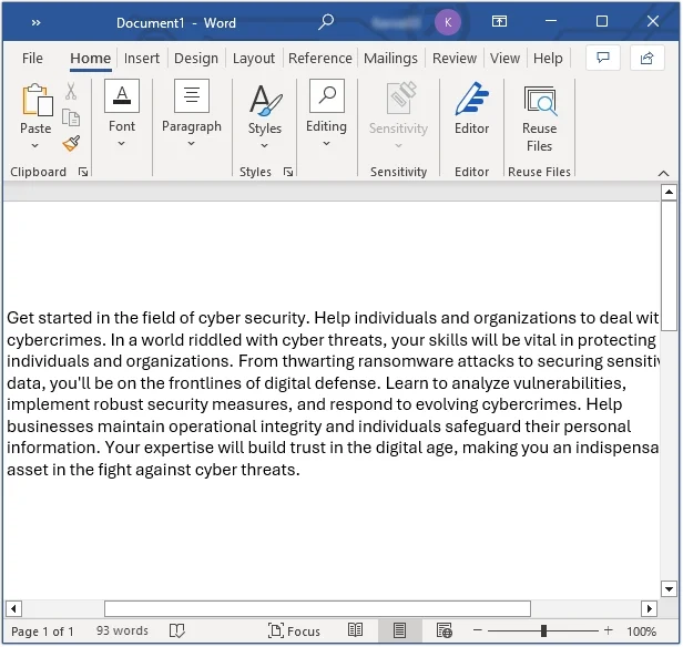 Open Word document and paste the email content.