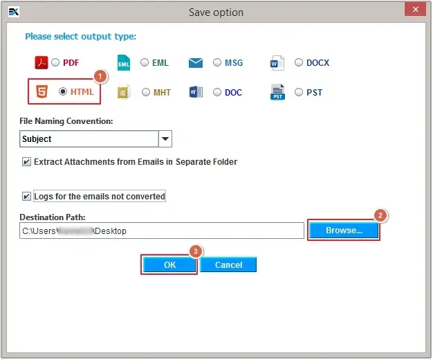 select HTML as the output option