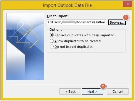 Select a PST file, then click Next button
