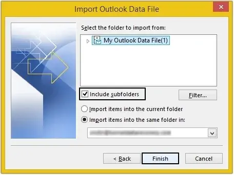 Select the Include subfolders option