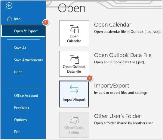 Open Outlook and navigate to File option