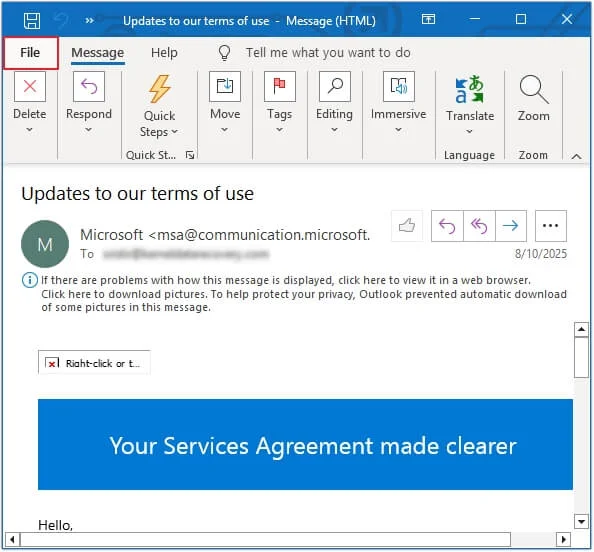 open the email message you want to export in MSG