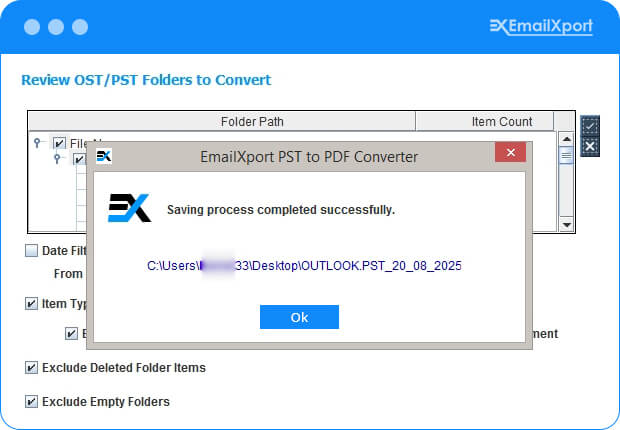 PST to PDF conversion is complete