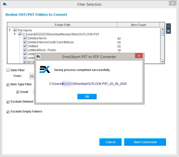 pst to pdf conversion completed