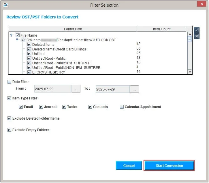 apply filters and click start conversion