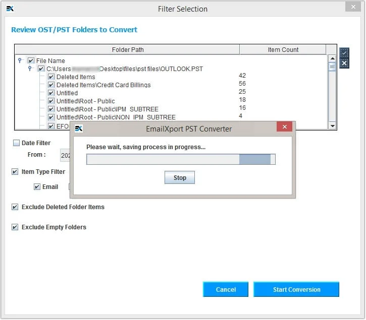 pst file conversion begins