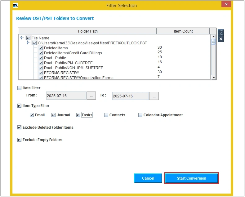 select what to migrate