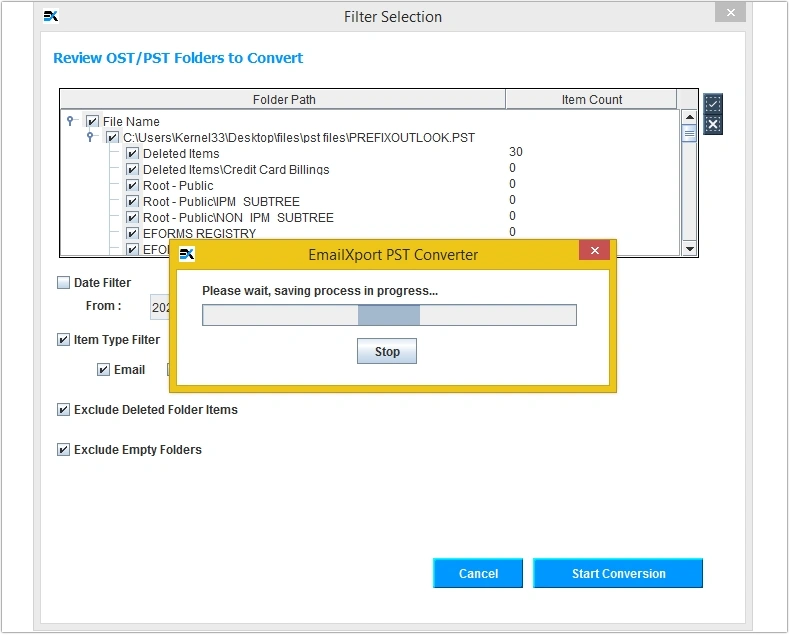 pst file conversion begins