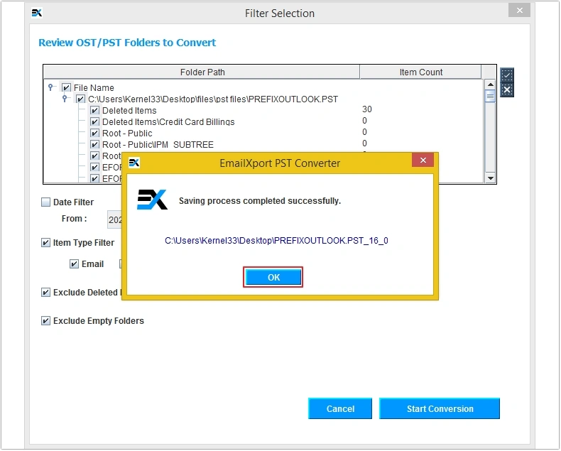 pst file conversion completed