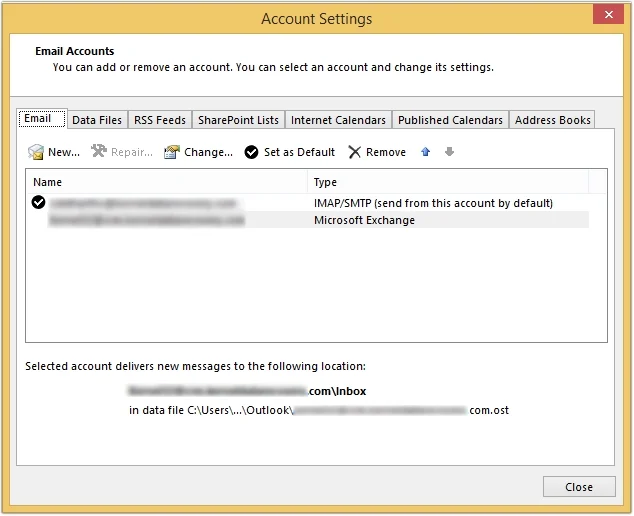 Click on Exchange email account