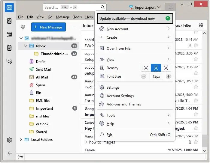 Check Thunderbird updates