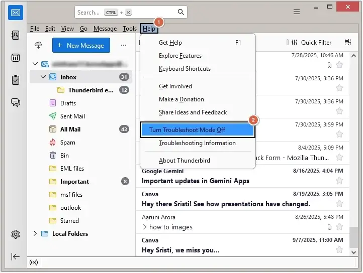 Turn Troubleshoot Mode Off option.