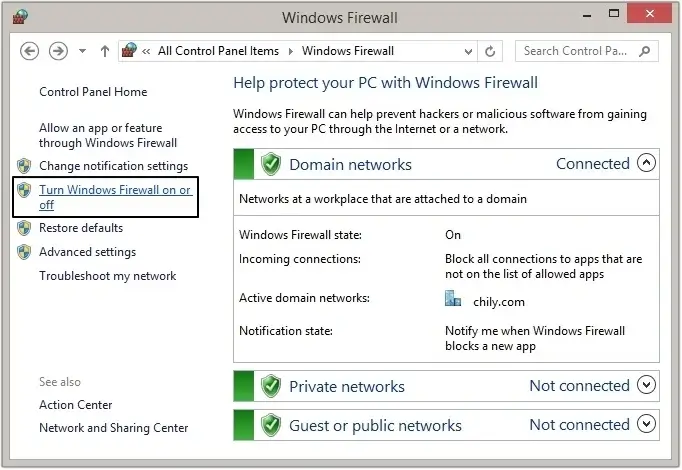 Turn Windows Firewall on or off